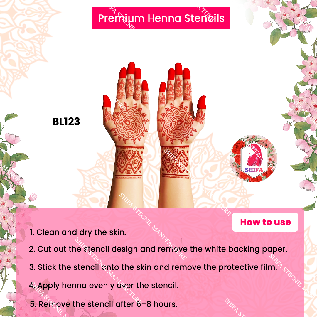 BL123 Celestial Symmetry Mandalas Double Hand Henna Stencil